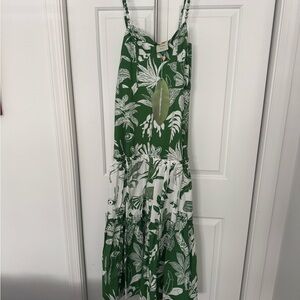 FARM Rio Green and White Midi Dress